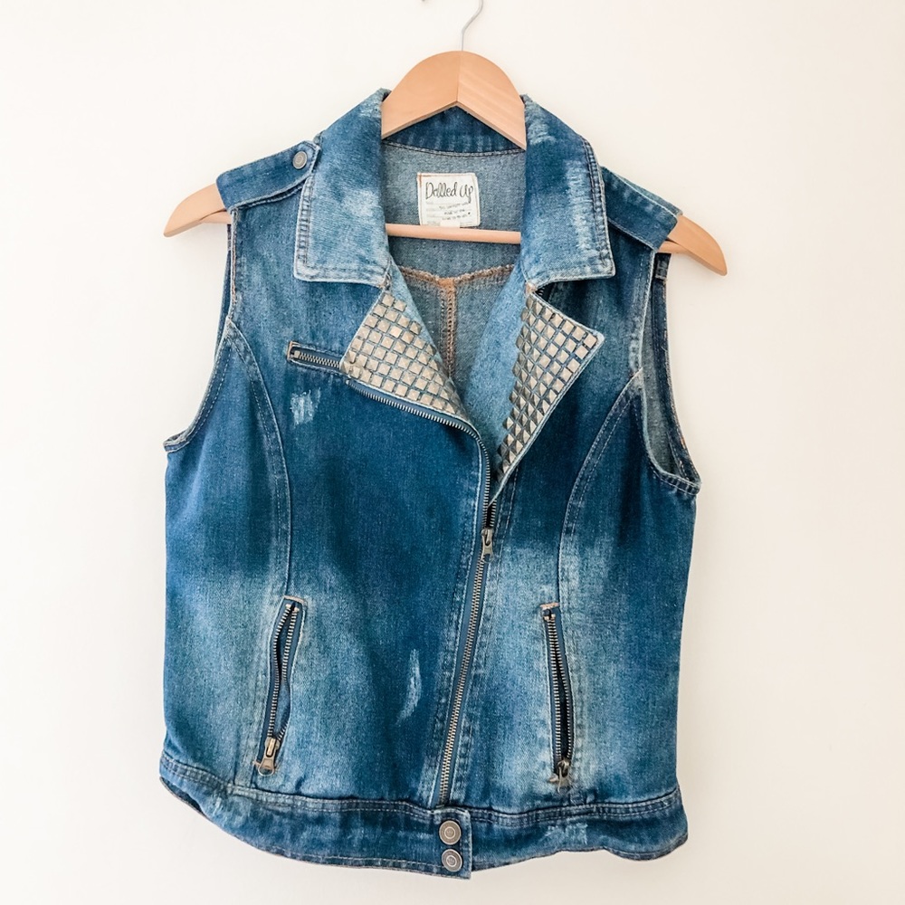 Sleeveless Studded Denim Vest